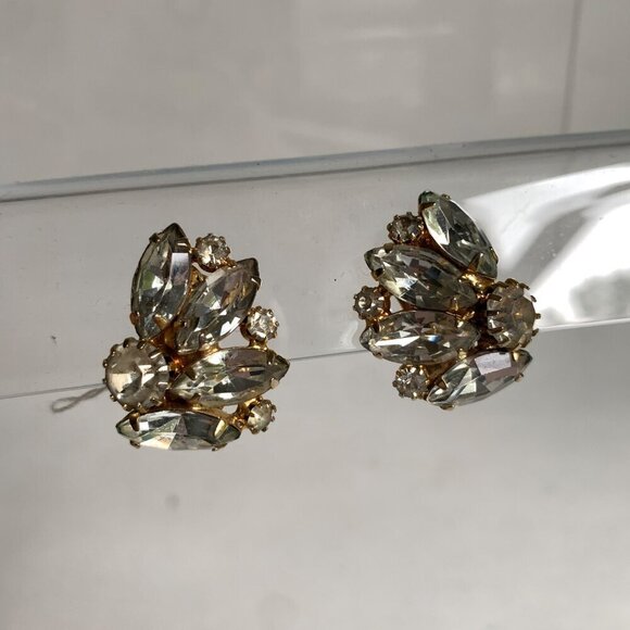 Vintage Rhinestone Clip On Earrings - Picture 2 of 4